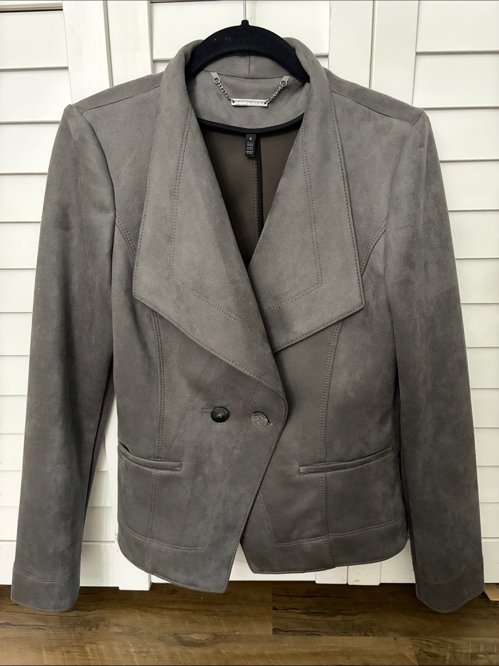 White House Black Market Gray Faux Suede Double-Breasted Women's Jacket